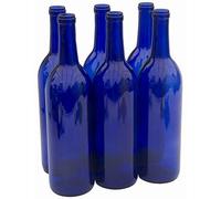 North Mountain Supply 750ml Glass Bordeaux Wine Bottle Flat-Bottomed Cork Finish - Case of 6 - Cobalt Blue