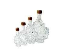 North Mountain Supply Glass Maple Syrup Bottles - Reusable Leaf Shaped Glass Bottles with Tamper-Evident Gold Plastic Lids - Multi-Size Sampler Set (4 Bottles)