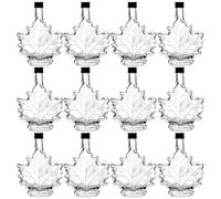 North Mountain Supply Maple Leaf Glass Syrup Bottle - 8.5 fl oz (250 ml) - Black Metal Lid - Case of 12 - Ideal for Maple Syrup, Honey, or Homemade Gifts