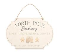 North Pole Bakery Hanging Sign - Festive Small Wooden Frame for Christmas Typography, Charming Home Decor