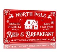 North Pole Bed And Breakfast Tin Sign Vintage Christmas Metal Signs Funny Santa Wall Art Decor for Home Cafe Shop Club 8"x12"