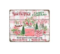North Pole Candy Cane Co Sweet Shoppe Sign, Pink Sweets Christmas Tag Wall Decor Tin Sign Shabby Chic Metal Sign for Home Cafes Office Store Pubs Club Plaque Tin Sign 8x11.78 Inch