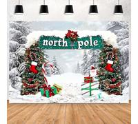 North Pole Christmas Backdrop Winter Wonderland Scene with Snowy Trees Gift Santa Multipurpose Holiday Decoration Banner Winter Snowing Night Landscape Forest Backdrop,7x5feet