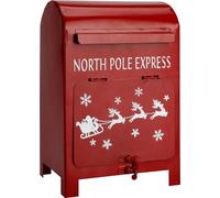North Pole Express Letters to Santa Mailbox - Red Christmas Post Box with Santa Sleigh & Reindeer Design for Holiday Home Decor