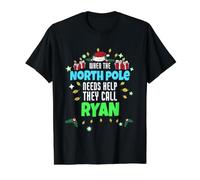 North Pole Helper Ryan Christmas Ryan Name Value Graphic T-Shirt, Men, Black, XL