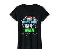 North Pole Helper Ryan Christmas Ryan Name Value Graphic T-Shirt, Women, Black, M