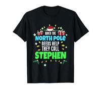 North Pole Helper Stephen Christmas Stephen Name Value Graphic T-Shirt, Men, Black, L