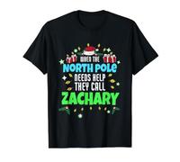 North Pole Helper Zachary Christmas Zachary Name Value Graphic T-Shirt, Men, Black, S