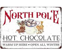 North Pole Hot Chocolate Warm Up Here Open All Winter Vintage Metal Tin Sign Home Wall Decor For Kitchen Bakery Coffee Bar Farmhouse Restaurants Cafe 8X12 Inch Christmas Decorations