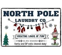 North Pole Laundry Co Creating Loads of Fun Metal Tin Sign Retro Christmas Home Wall Decor for Laundry Room Vintage Bathroom Signs 8x12 Inch