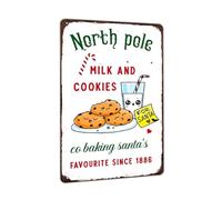 North Pole Milk and Cookies Tin Signs Funy Christmas Tin Signs for Home Kitchen Cafe Bakery Store Wall Décor 8x12 inch