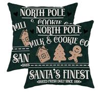North Pole Milk & Cookies Pillow Covers, Green Winter Holiday Cushion Case, Festive Home Decor for Sofa Bedroom Living Room 18x18 Inch
