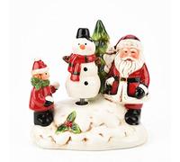 North Pole Novelties Ceramic Musical Santa with Snowman Ornament 13.5cm