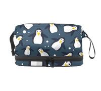 North Pole Penguins and Ice Double Layer Cosmetic Bag for Women and Girls, Travel Toiletry Bag Makeup Handy Pouch Organiser Bag with Brush Compartment