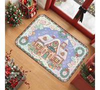 North Pole Post Office Winter Scene Christmas Area Rug 2' X 3' | Fanciful Illustration, Snow-covered Architecture, Festive Wreaths, Seasonal Letters, Winter Home Accents