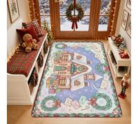 North Pole Post Office Winter Scene Christmas Area Rug 3' X 5' | Fanciful Illustration, Snow-covered Architecture, Festive Wreaths, Seasonal Letters, Winter Home Accents