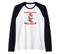 North Pole Ski Club Santa Skier Christmas Raglan Baseball Tee