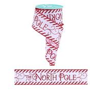 North Pole Wired Ribbon with Candy Cane Stripes for Christmas Bows, Wreaths, Gift Wrap, Garlands, Tree Trimmings, Crafts, and Decorations (White, Red, 2.5" Wide x 10 Yards)