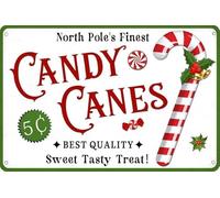 North Pole's Finest Candy Canes Sweet Tasty Treat Metal Aluminum Sign Farmhouse Christmas Decor Vintage Retro Poster for Kitchen Cafe Bar Home Wall Decor Art Winter Decoration Plaque 8x12 Inch