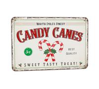 North Pole'S Finest Candy Canes Sweet Tasty Treat Vintage Look Tin 8X12 Inch Christmas Decoration Plaque Sign for Home Kitchen Farmhouse Garden Shop Store Cafe Coffee Bar Pub Funny Wall Decor