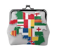 North Rhine-Westphalia flag map02 small makeup bag for purse,kiss lock bank card storage bag retro compact multifunctional change bag, Black, One Size, Art Deco