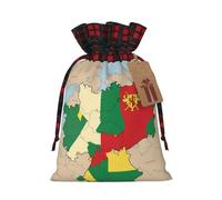North Rhine-Westphalia Flag Map04 Print Christmas Party Gift Bags, Linen Drawstring Xmas Holiday Wedding Treat Candy Jewelry Sacks, Color Blocking Plaid Fabric