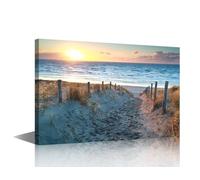 North Sea Beach Wall Art Sea Horizon at Sunset Pictures Print On Canvas Ocean Modern Artwork for Living Room Office Giclee Gallery Wrapped Posters Framed Ready to Hang, 24x16in
