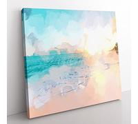 North Shore Beach Hawaii in Abstract Modern Canvas Wall Art Print Ready to Hang, Framed Picture for Living Room Bedroom Home Office Décor, 35x35 cm (14x14 Inch)