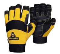 NORTH SKIN Fingerless Safety Work Gloves Flexible Heavy Duty Performance Carpenter Paint Anti Slip Training Palm Protective Wheelchair Assembly Camping Gloves for Men Women (Yellow HF, M)