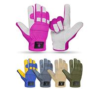 NORTH SKIN Leather Gardening Work Gloves Heavy Duty Breathable Thorn Proof Garden Gloves Flexible Mechanics Building Construction Safety Working Utility Gloves Men Women (Pink, M)