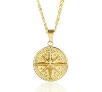 North Star Compass Pendant 18K Gold Plated 22 inch 3mm Figaro Mens Chain with Lobster Clasp Fade & Sweat Resistant Gold Necklace For Men Versatile & Elegant Men's Jewellery By TwistedPendant