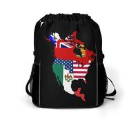 North U.S.A Historic Flag Map Trendy Drawstring Backpack with Shoes Compartment Gym Bag Beach Cinch for Women Men