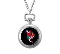 North U.S.A Historic Flag Map Vintage Pocket Watches Roman Numerals Quaretz Watch with Chain Christmas Birthday Gifts Silver-Style