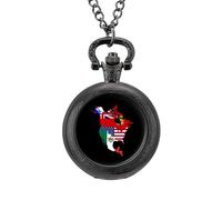 North U.S.A Historic Flag Map Vintage Pocket Watches Roman Numerals Quaretz Watch with Chain Christmas Birthday Gifts Black-Style