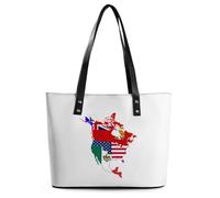 North U.S.A Historic Flag Map Women's Top Handle Handbags Trendy Leather Purse Tote Bag for Lady