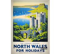 North Wales Travel Poster - A4 Wall Art, Wanderlust Print, Inspirational World Map, Vintage City, Retro Poster, Home Decor for Living Room, Office, Gift Idea for Travel Lovers