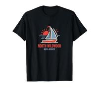 North Wildwood New Jersey Sailboat Sunset Design Value Graphic T-Shirt, Men, Black, L
