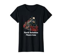North Yorkshire Moors Line Steam Train Design Value Graphic T-Shirt, Women, Black, M