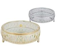 Northam Metal Tray Mirror Tray with Lid Silver & Gold Mirror Country House Shabby Ch with Elegant Pattern (Gold)