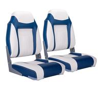 NORTHCAPTAIN S1 Deluxe A Pair of Marine High Back Folding Fishing Boat Seat,Stainless Steel Screws Included,White/Pacific Blue(2 Seats)