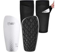 Northdeer Boys Football Shin Guards incl. Sleeves with Optimized Insert Pocket - Protective Shin Pads for Kids Girls (White XL)