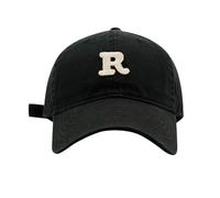 Northeastern Baseball Hat Spring/Summer Big Headed Soft Top R Letter Solid Duck Tongue Hat Baseball Hat Deep Baseball Cap (Black, One Size)