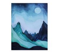 Northen Lights Aurora Borealis Mountain View Wall Art Print Artery8 Blue W24 inch x H32 inch