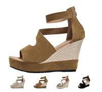 Northend Shoes For Women Sandals, Northend Orthopedic Wedge Sandals, Hick Sole Leather Wedge Non-Slip Slides, Peep-To Sandala (Coffee,10)