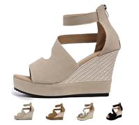 Northend Shoes For Women Sandals, Northend Orthopedic Wedge Sandals, Hick Sole Leather Wedge Non-Slip Slides, Peep-To Sandala (Beige,0.5)