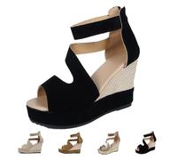 Northend Shoes For Women Sandals, Northend Orthopedic Wedge Sandals, Hick Sole Leather Wedge Non-Slip Slides, Peep-To Sandala (Black,0)