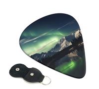Northern Aurora Night Guitar Picks 6 Pcs, 0.96mm Thickness Celluloid Plectrum with Leather Picks Holder, Personalized Guitar Pick for Bass Electric Acoustic Guitars Lovers Gift
