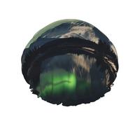 Northern Aurora Night Shower Cap for Women Double Layers Thick Hair Caps Reusable Waterproof Bath Caps with Elastic Band Hair Hat Washable Shower Hat for Men Women Spa Salon