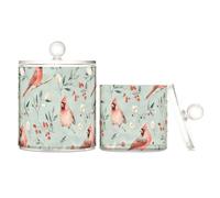 Northern Birds Green Transparent Plastic Candy Storage Organizer With Lid Bathroom Essentials Decorative Cotton Swab Storage Containers, 2 Pcs