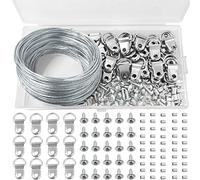 NORTHERN BROTHERS 30M Picture Hanging Wire Picture Hooks Picture Hanging Hooks Picture Hanging Kit with D Ring Picture Hangers, Crimping Loop Sleeve